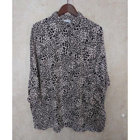 ASOS Tunic Top Womens 12 Pink Black Animal Print Button Up Dolman - Picture 2 of 10